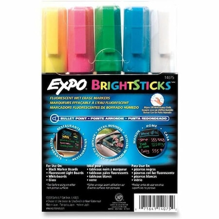 Wet Erase Markers, Blue, Bright Green, Bright Pink, Bright Yellow, White, Chisel Tip, Capped, 5 PK