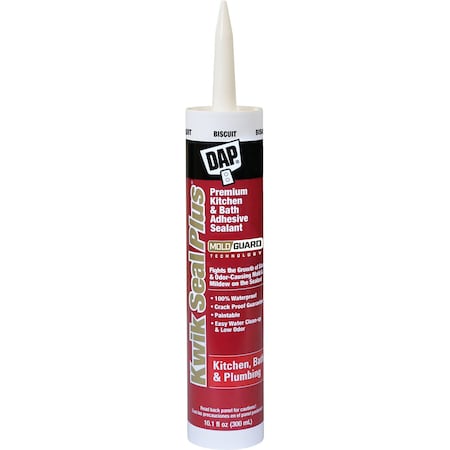 Acrylic Latex Sealant, 10 oz, Cartridge, Biscuit, Acrylic Latex Base, Kwik Seal Plus