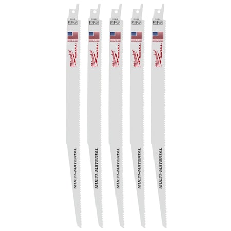 12 in x 8/12 TPI, Reciprocating Saw Blade, 5 PK