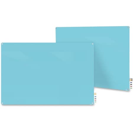 Dry Erase Board, Glass, 24 in, 36 in, No Frame Frame, Blue, Gloss