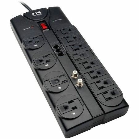 Outlet Strip, Surge, Tel/Modem/Coaxial Protection, 5-15R, 5-15P, 6 ft., Black