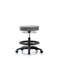 Rutledge Fab Stool without Back - Med Bench Height with Black Foot Ring and Casters in Gray Fab