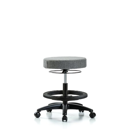 Rutledge Fab Stool without Back - Med Bench Height with Black Foot Ring and Casters in Gray Fab