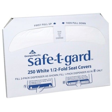 Toliet Seat Cover: 1/2 Fold, 250 Sheets, White, 5000 PK