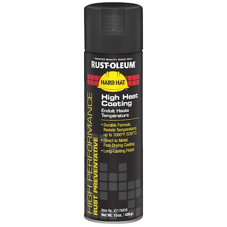High Temperature Spray Paint, Black, Flat, Solvent, 15 oz
