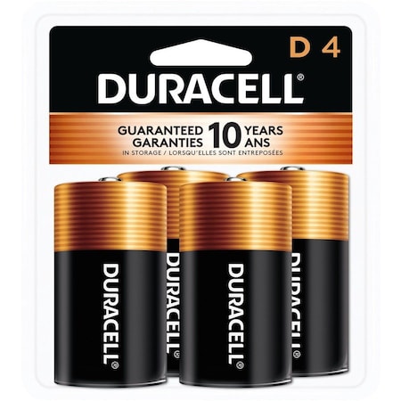 Coppertop D Alkaline Battery, 1.5V DC, PK4