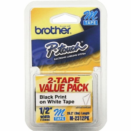 P-touch P-touch Nonlaminated M Tape Value Pack - 1/2" Width - Rectangle - White - Self-adhesive - 2 Pack