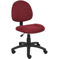 BurgundyPosture Deluxe Office Task Chair, 25 inW25"L40"H, Armless, PolyesterSeat, B315Series