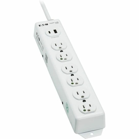 Power Strip, Hospital Grade, USB, 6 5-15R-HG, 5-15P-HG, 6 ft., White