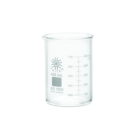 Beaker, Borosilicate Glass, Low Form, 600 mL / 20.2 fl oz Capacity, A Type I, 6 PK
