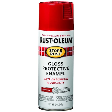 Spray Paint, Sunrise Red, Gloss, Solvent, 12 oz.