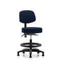 Rutledge Fab Stool with Back - Med Bench Height with Black Foot Ring and Stat Glides in Navy Fab