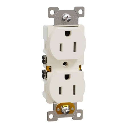 Duplex Straight Blade Receptacle, 5-15R, 15 A, 125V AC, 2 Pole, Flush Mount, Self-Grounded