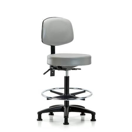 Vin Stool with Back-High Bench Ht with Chrome Foot RingandStationary Glides in Dove Trailblazer Vin