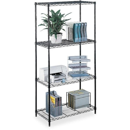 Wire Shelving Unit, 18"D x 48"W x 72"H, 4 Shelves, Black