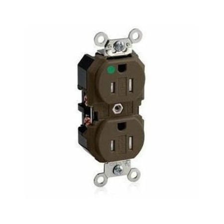 Straight Blade Receptacle, 5-15R, 15 A, 125V AC, 2 Pole, 3 Wire, Flush Mount, Single, Brown