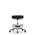 Rutledge Fab Stool without Back Chr-Medium Bench Height with Chr Foot RingandCasters in Black Fab