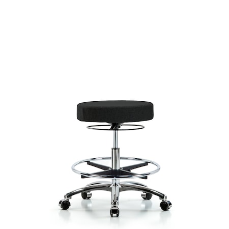 Rutledge Fab Stool without Back Chr-Medium Bench Height with Chr Foot RingandCasters in Black Fab