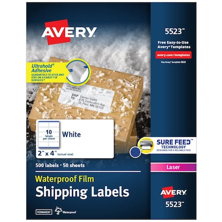 Laser Label, 4 in Label W, 2 in Label H, 10 Labels per Sheet White