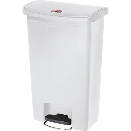 Slim Jim Step-On 13 gal Rectangular Slim-Profile Plastic Can, White, Foot Pedal, Plastic, 12 in