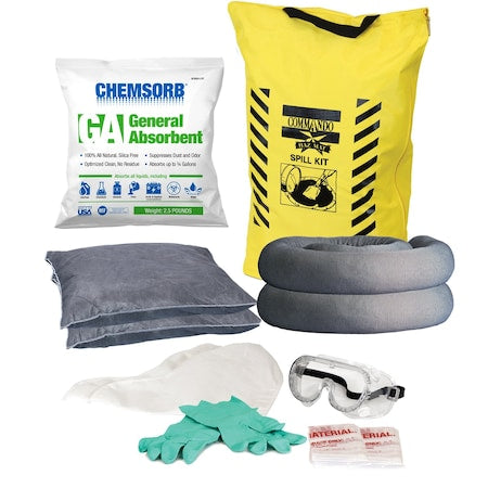 Spill Kit, 5 gal Volume Absorbed per Kit, 5 gal Capacity, Bag, Yellow