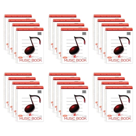 Case of Music Wirebound Notebook, 12 Staves of Music Lines, 11"x8.5", 32 Sheets per book, PK24