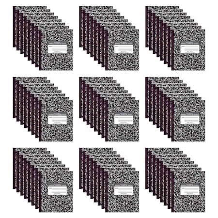 Case of Black Marble Composition Notebooks, Wide Ruled, 48 sht/book, 8.5""x7"", Flexible Covers,PK72