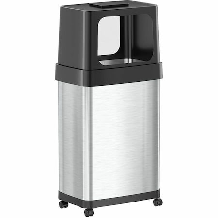 18 gal Rectangular Trash Can, Silver, 16.7" Dia, Dual Side Entry, Stainless Steel