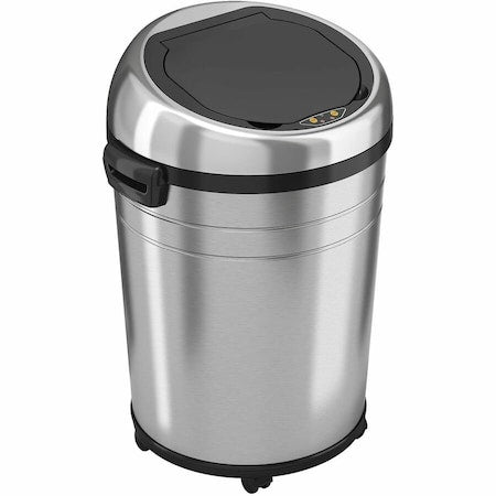 18 gal Round Indoor Metal Can, Silver, Touchless Sensor Lid, Stainless Steel, 17.5 in