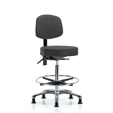 Vin Stool with Back Chr-High Ben Ht with Seat Tilt, Chr FR, andStat Glides in Charcoal Trailblazer Vin