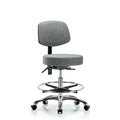 Rutledge Fab Stool with Back Chrome - Med Bench Height with Chrome Foot Ring and Casters in Gray Fab