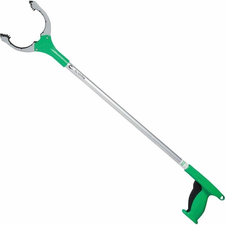 Trash Grabber, Trigger Handle, 32 3/4 in L, 3 3/4 in Grabber Opening, Aluminum, Green