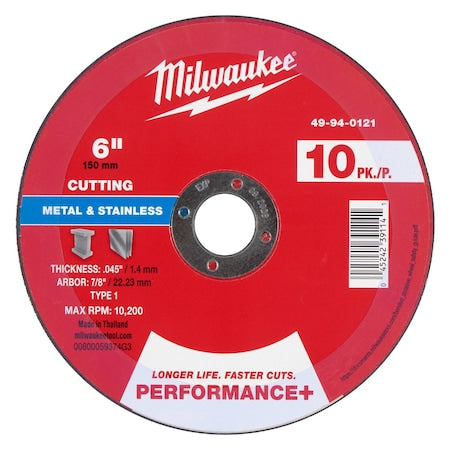 Cut-Off Wheel, 7/8" Sz, 6" dia., PK10