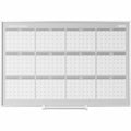 Calendar Planning Board, Steel, 38 in, 50 in, Aluminum Frame, White/Gray, Matte