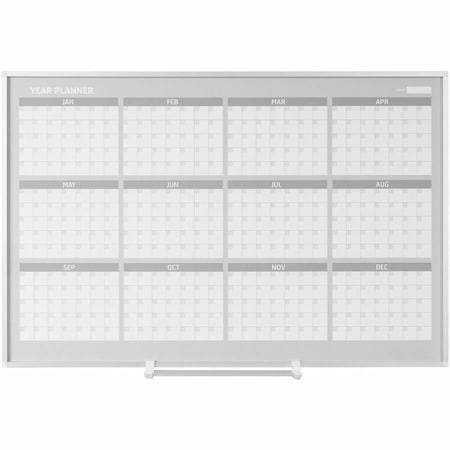 Calendar Planning Board, Steel, 38 in, 50 in, Aluminum Frame, White/Gray, Matte