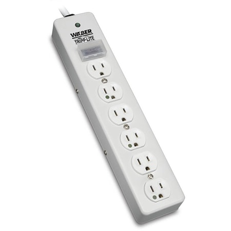 Outlet Strip, Surge, Hospital Grade, 6 5-15R-HG, 5-15P-HG, 6 ft., White