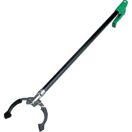 Trash Grabber, Squeeze Handle, 20 1/2 in L, 4 1/4 in Grabber Opening, Steel, Green