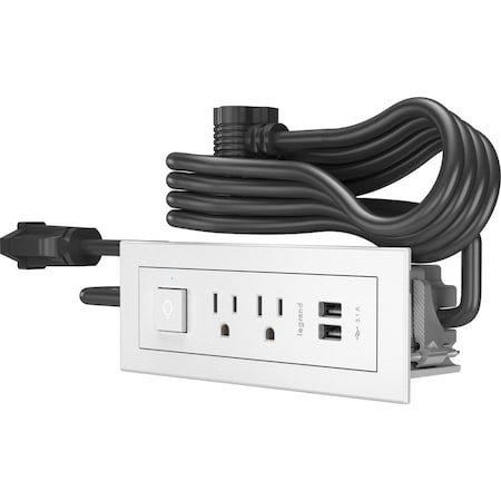 Outlet Strip, USB, 2 NEMA 5-15P, 5-15P, 6 ft., White