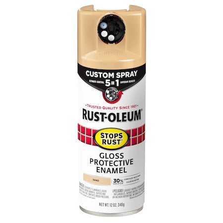 Rust Preventative Spray Paint, Sand, Gloss, Solvent, 12 Oz