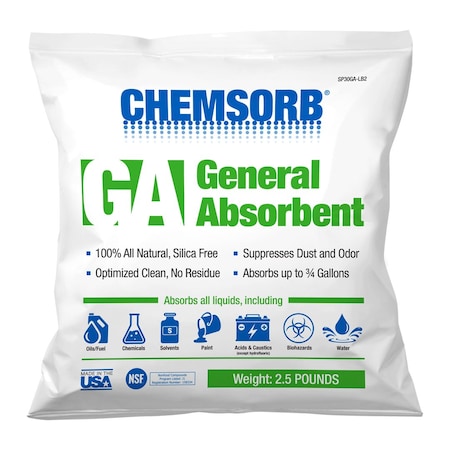 Granular Sorbent, Perlite, 3/4 gal Volume Absorbed per Pkg., 2.5 lb lb, Bag, J1