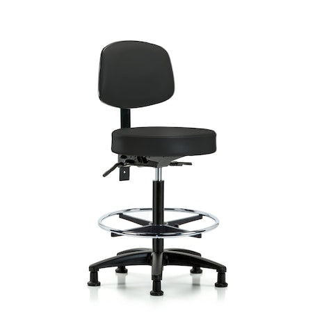 Vin Stool with Back-High Bench Ht with Chrome Foot RingandStationary Glides in Black Trailblazer Vin