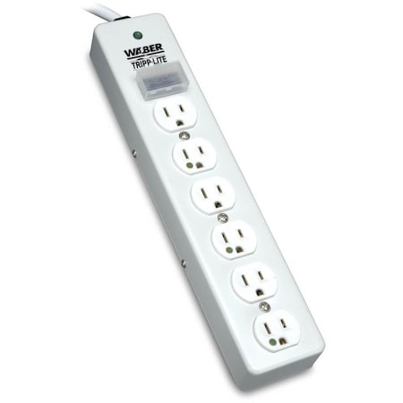 Outlet Strip, Surge, Hospital Grade, 6 5-15R-HG, 5-15P-HG, 10 ft., White