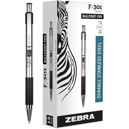 F-301 Ballpoint Pen, Black, Bold, PK12
