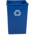 35 gal Square Recycling Bin, Open Top, Nickel/Satin Alum, Plastic, 1 Openings