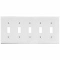 Toggle Switch Wall Plate, Number of Gangs: 5 Plastic, Satin Finish, White