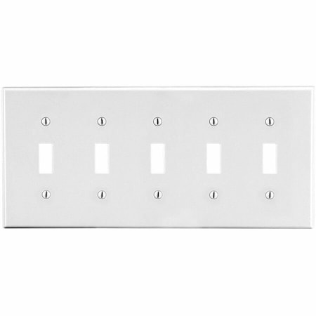 Toggle Switch Wall Plate, Number of Gangs: 5 Plastic, Satin Finish, White
