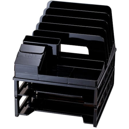 Letter Tray, Black, Plastic, 10 3/4 in W, 9 in L, 11 3/4 in H, 12.8" D, 7 Number of Compartments