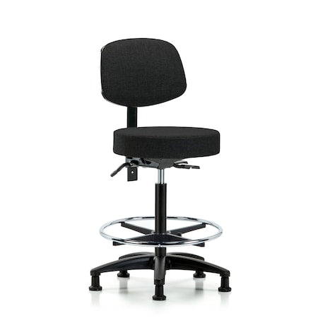 Rutledge Fab Stool with Back - High Bench Height with Chrome Foot Ring and Stat Glides in Black Fab