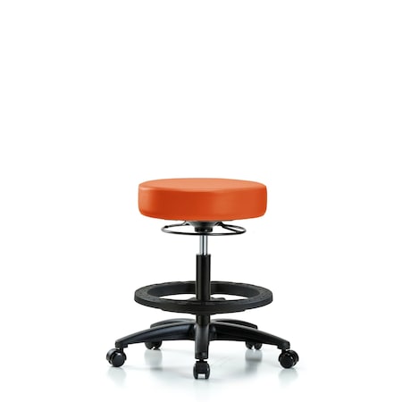 Vin Stool without Back-Medium Bench Ht with Black Foot RingandCasters in Orange Kist Trailblazer Vin