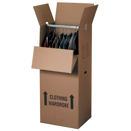 24 in x 22 in x 60 in Wardrobe Box, Kraft, Corrugate, Double Wall, 48 ECT